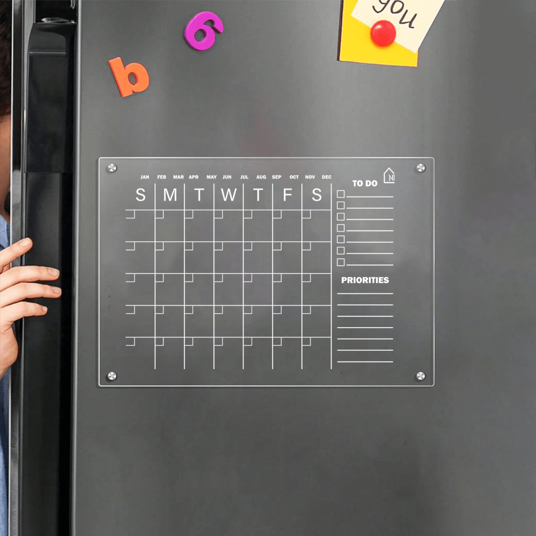 Monthly Acrylic Reusable Fridge Planner with To-Do and Priorities Blocks | Pens and Reg - Memories InsiteMONTHLY FRIDGE PLANNER WITH TO-DO AND PRIORITY I